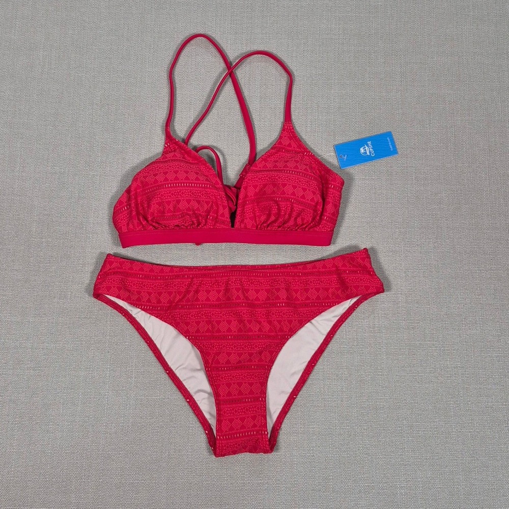 Cupshe Red Crochet‎ Lace Triangle Bikini Set Low Rise Two Piece Swimsuit Size M